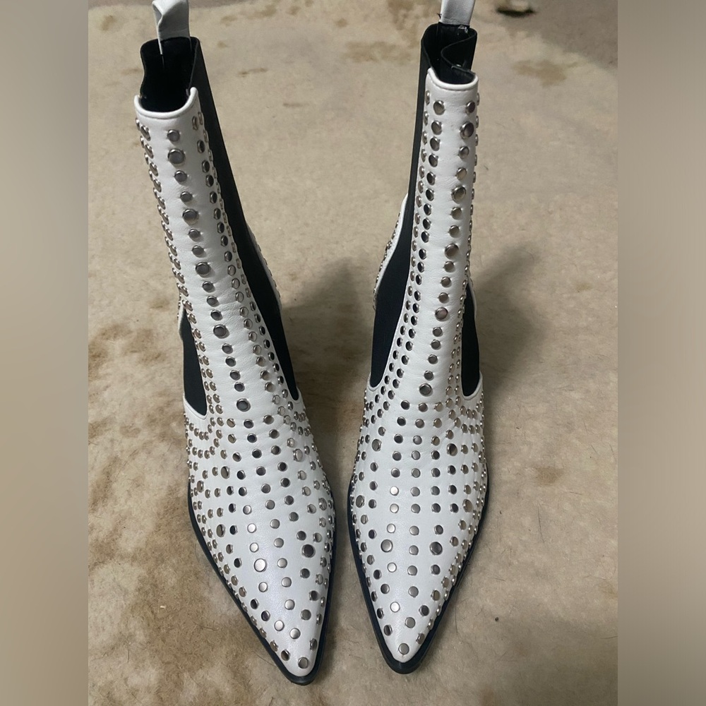 Studded White and Black Ankle Boots